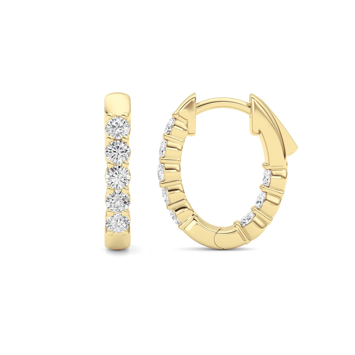 2 ct tw IGI Certified Round Lab-Grown Diamond Inside Out Hoop Earrings in 14K Solid Gold - Yellow