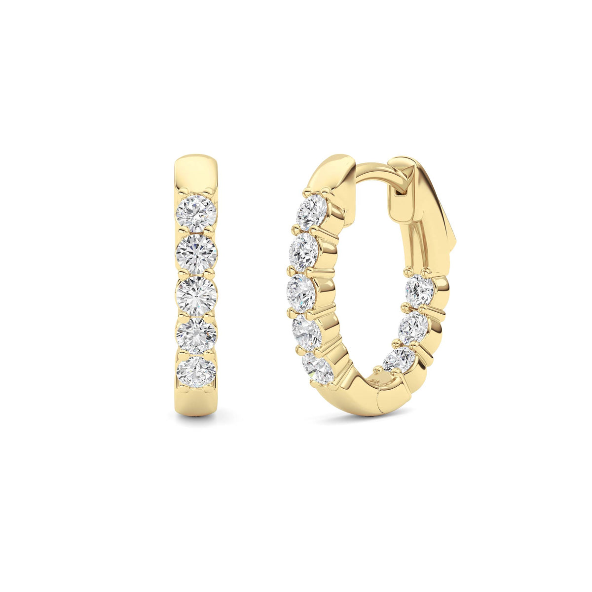 2 ct tw IGI Certified Round Lab-Grown Diamond Inside Out Hoop Earrings in 14K Solid Gold - Yellow