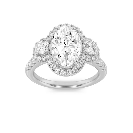 3 ct tw IGI Certified Oval Lab-Grown Diamond Three Stone Accented Ring in 14K Solid Gold - White