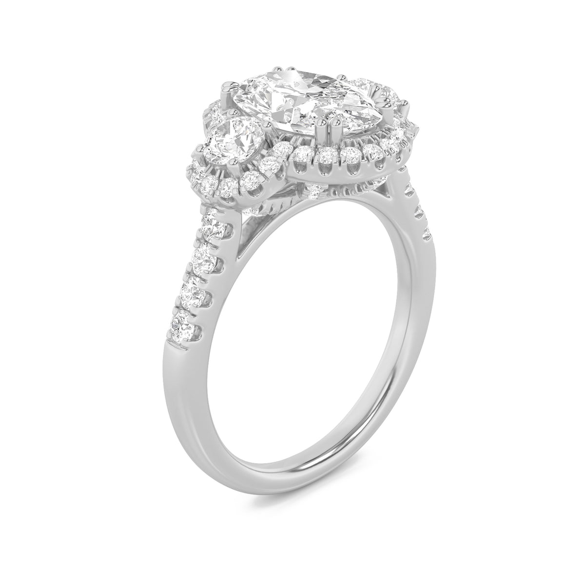 3 ct tw IGI Certified Oval Lab-Grown Diamond Three Stone Accented Ring in 14K Solid Gold - White