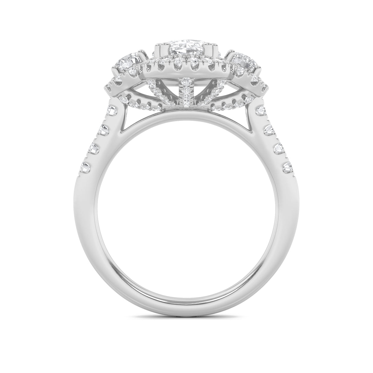 3 ct tw IGI Certified Oval Lab-Grown Diamond Three Stone Accented Ring in 14K Solid Gold - White