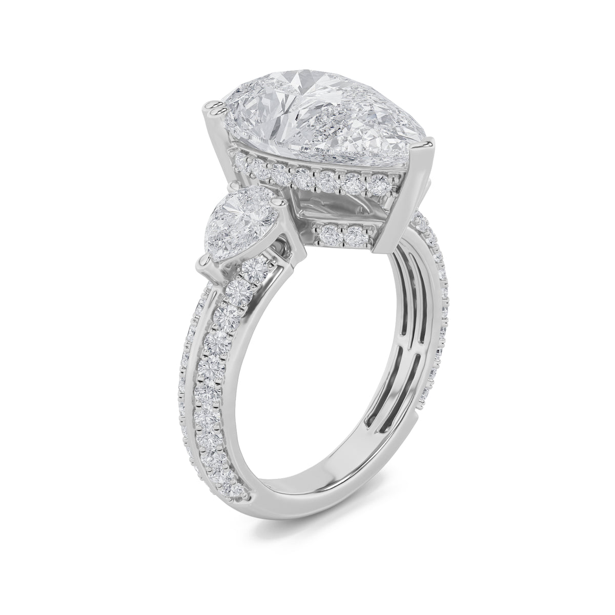 6.75 ct tw IGI Certified Pear Lab-Grown Diamond Bold Statement Accented Ring in 14K Solid Gold - White
