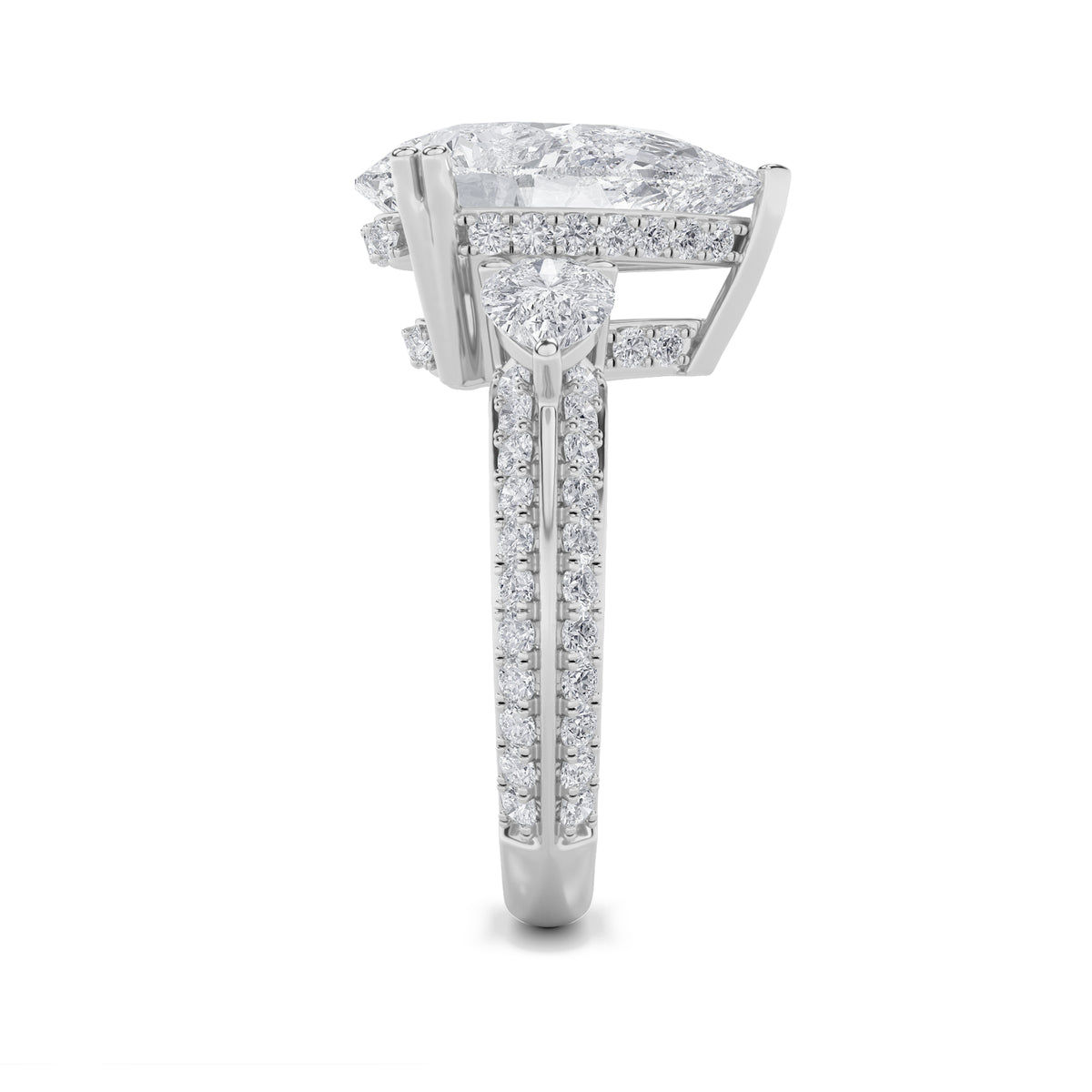 6.75 ct tw IGI Certified Pear Lab-Grown Diamond Bold Statement Accented Ring in 14K Solid Gold - White