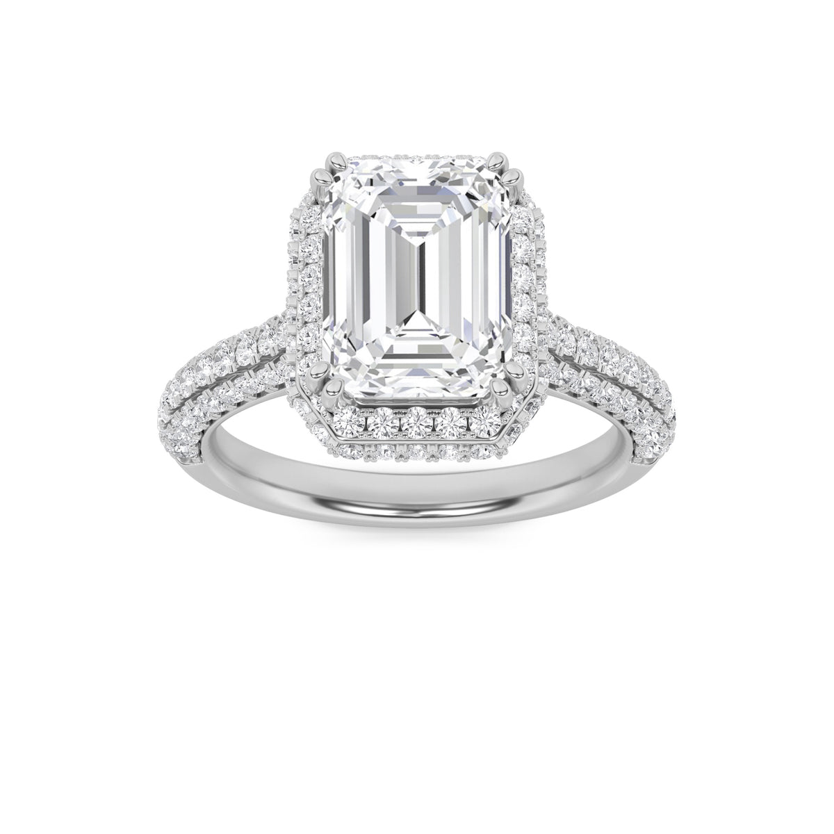 3 ct tw IGI Certified Emerald Lab-Grown Diamond Halo Accented Engagement Ring in 14K Solid Gold - White