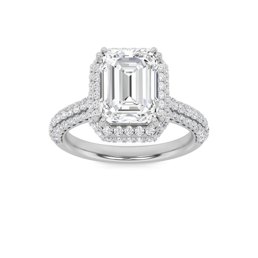 3 ct tw IGI Certified Emerald Lab-Grown Diamond Halo Accented Engagement Ring in 14K Solid Gold - White