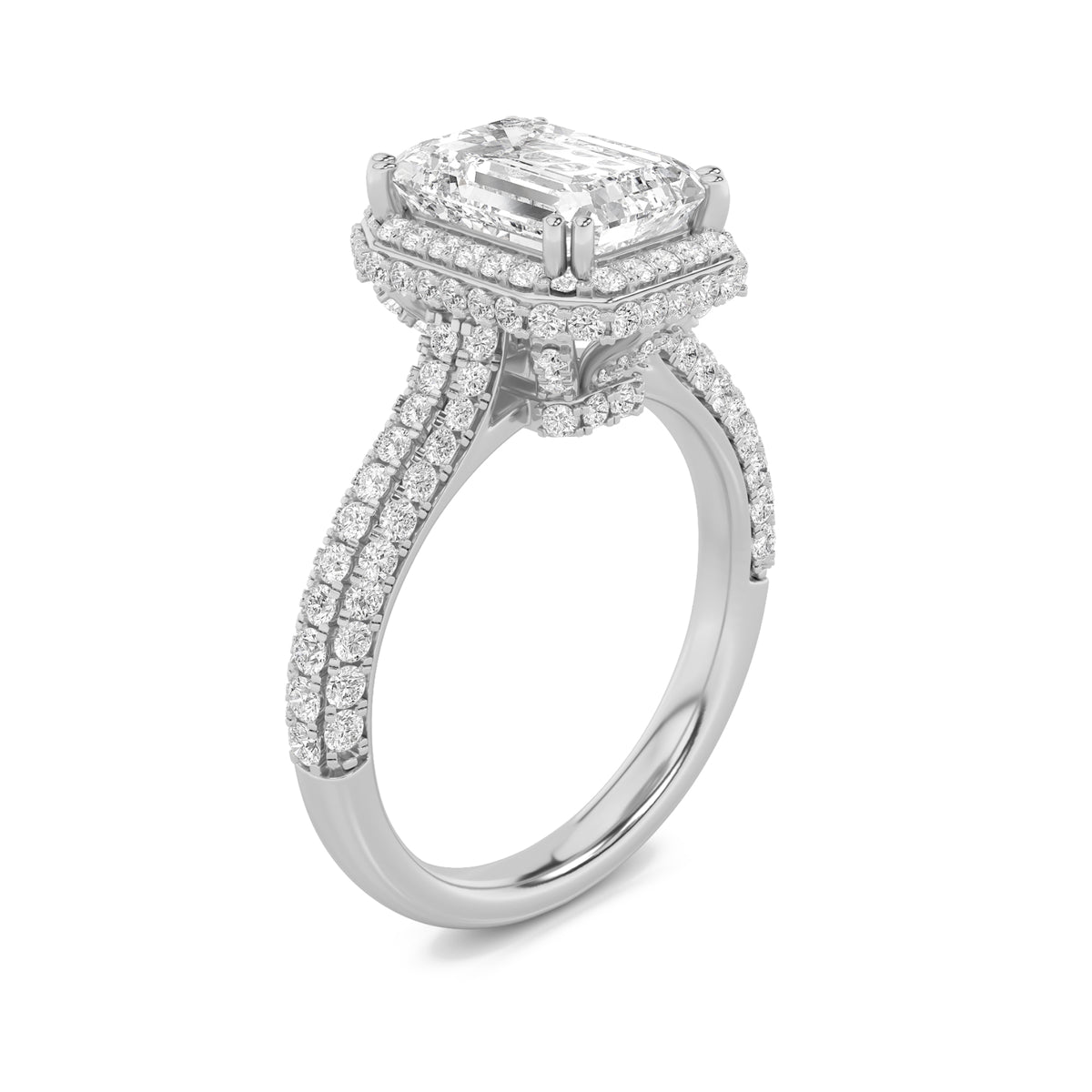 3 ct tw IGI Certified Emerald Lab-Grown Diamond Halo Accented Engagement Ring in 14K Solid Gold - White