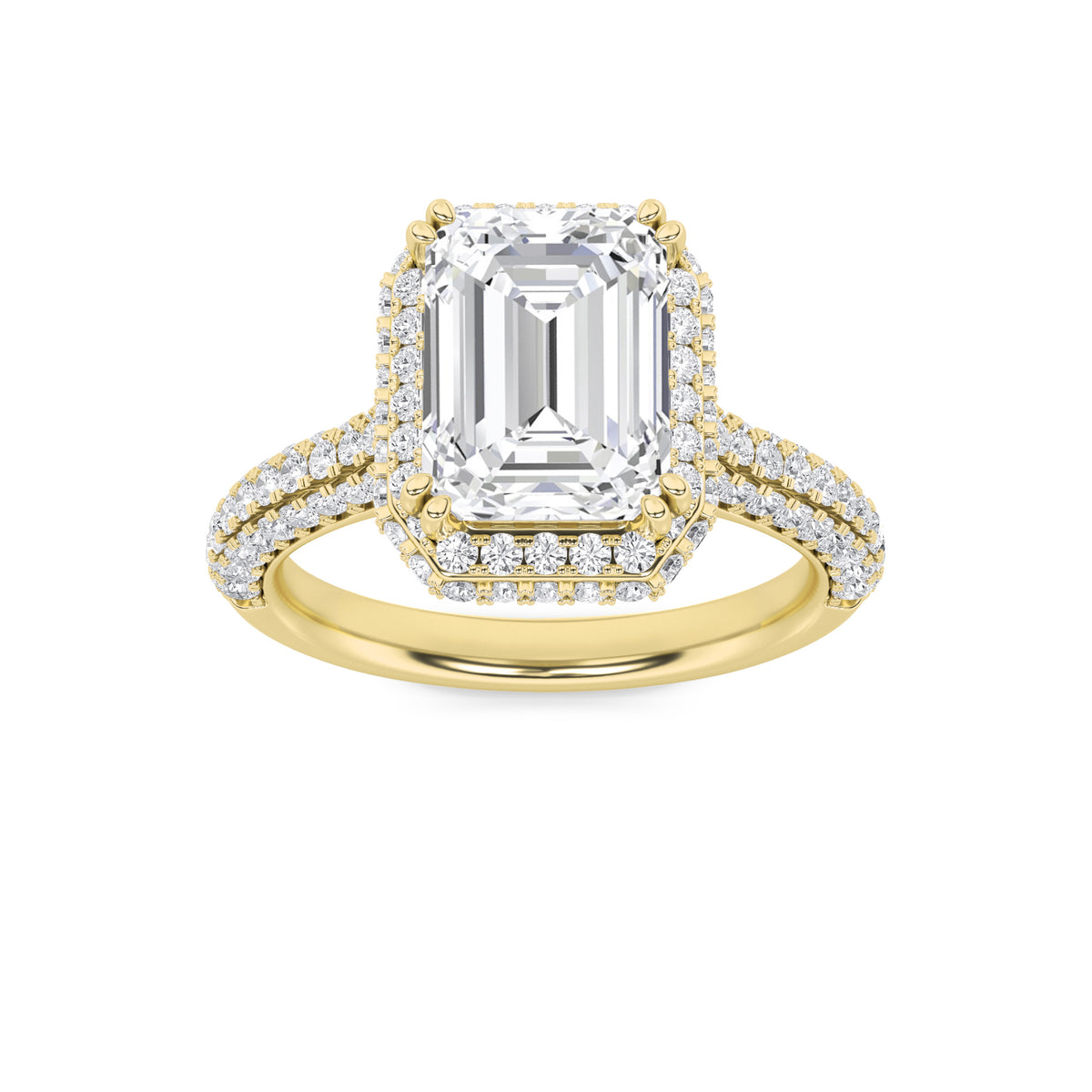 3 ct tw IGI Certified Emerald Lab-Grown Diamond Halo Accented Engagement Ring in 14K Solid Gold - Yellow