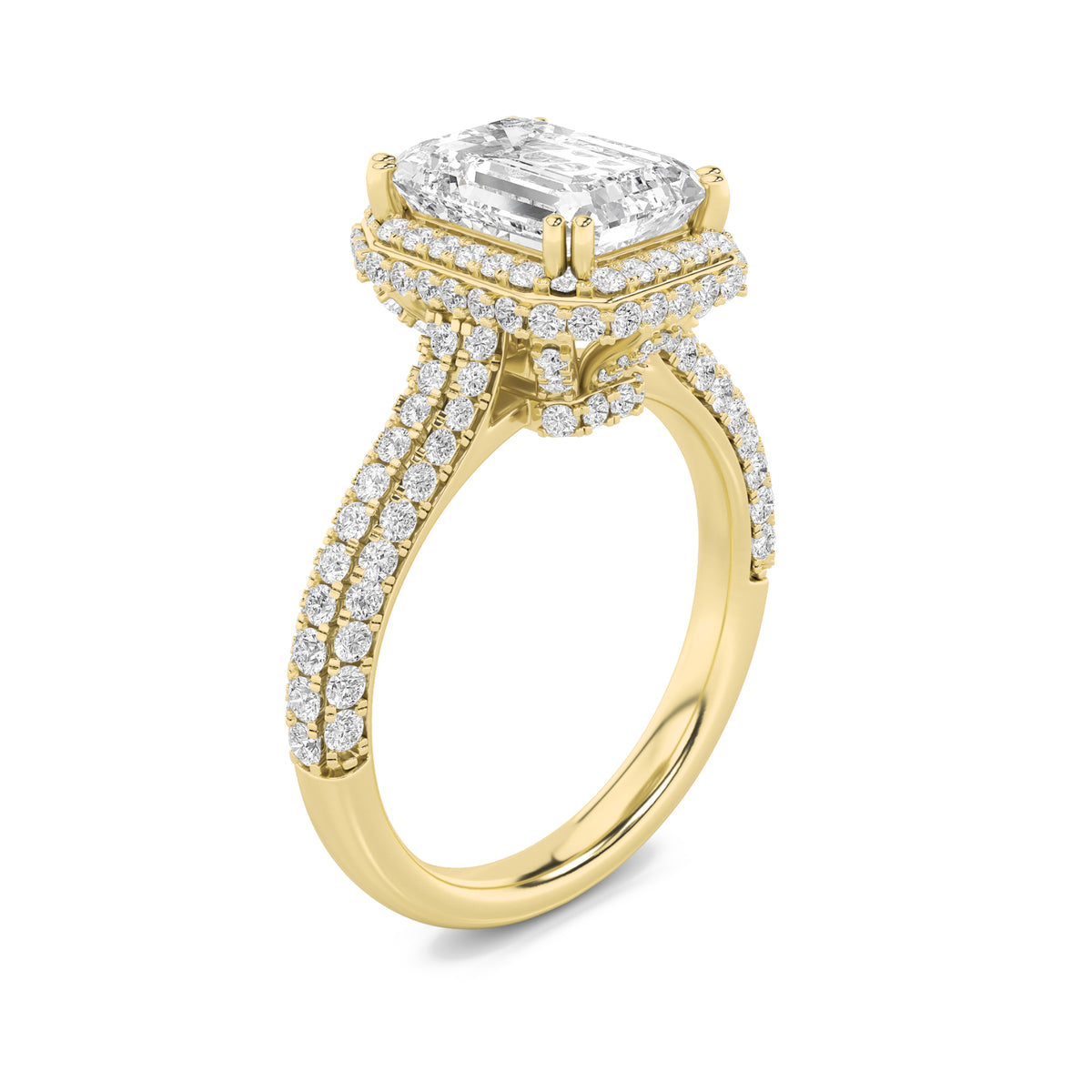 3 ct tw IGI Certified Emerald Lab-Grown Diamond Halo Accented Engagement Ring in 14K Solid Gold - Yellow