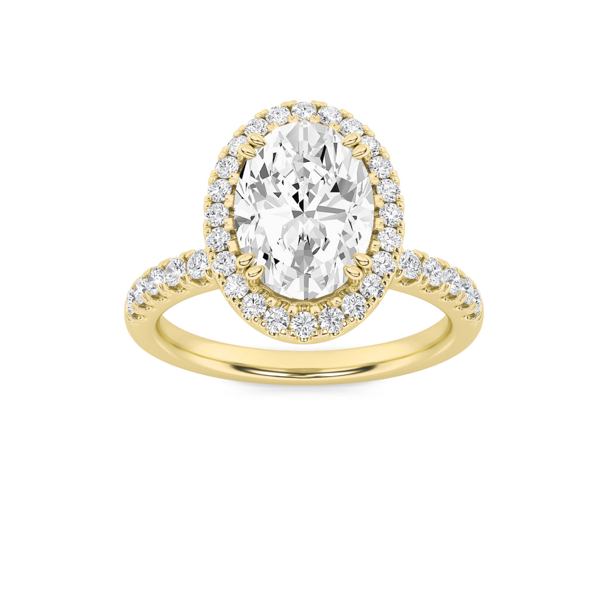 3 ct tw IGI Certified Oval Lab-Grown Diamond Halo Accented Engagement Ring in 14K Solid Gold - Yellow