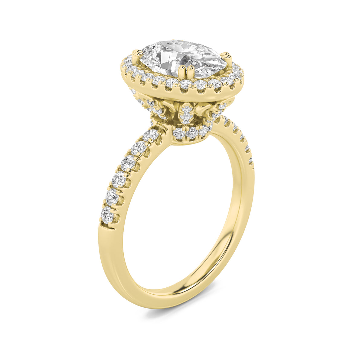 3 ct tw IGI Certified Oval Lab-Grown Diamond Halo Accented Engagement Ring in 14K Solid Gold - Yellow