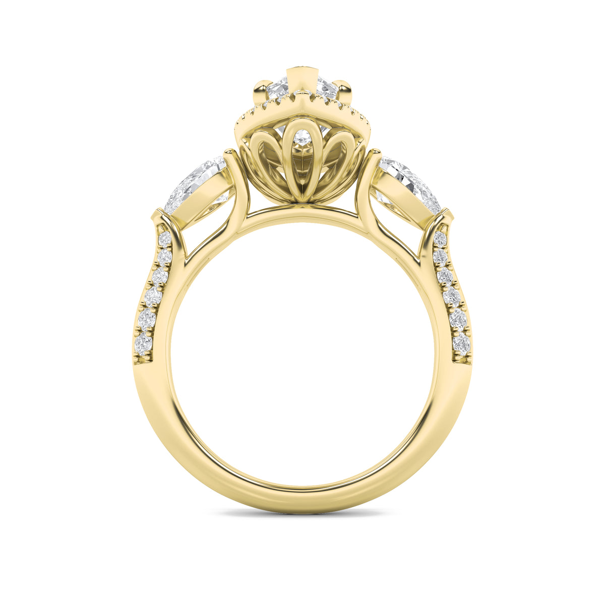3 ct tw IGI Certified Marquise Lab-Grown Diamond Three Stone Halo Engagement Ring in 14K Solid Gold - Yellow