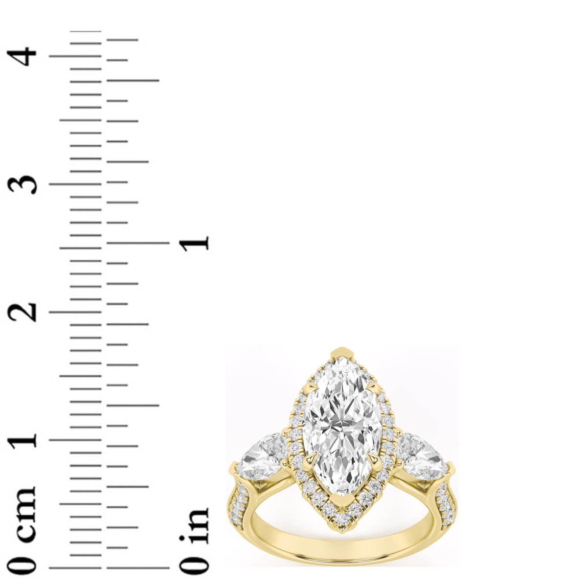3 ct tw IGI Certified Marquise Lab-Grown Diamond Three Stone Halo Engagement Ring in 14K Solid Gold - Yellow