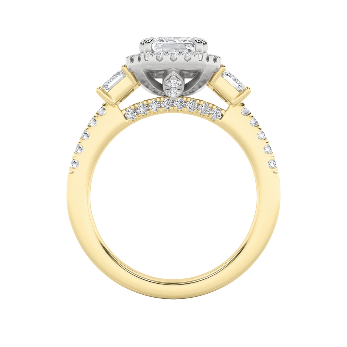3 ct tw IGI Certified Emerald Lab-Grown Diamond Three Stone Accented Engagement Ring in 14K Solid Gold - Yellow/White