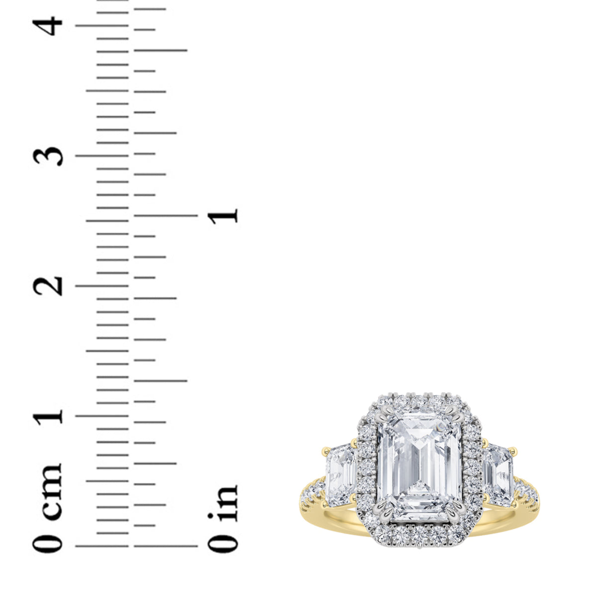 3 ct tw IGI Certified Emerald Lab-Grown Diamond Three Stone Accented Engagement Ring in 14K Solid Gold - Yellow/White