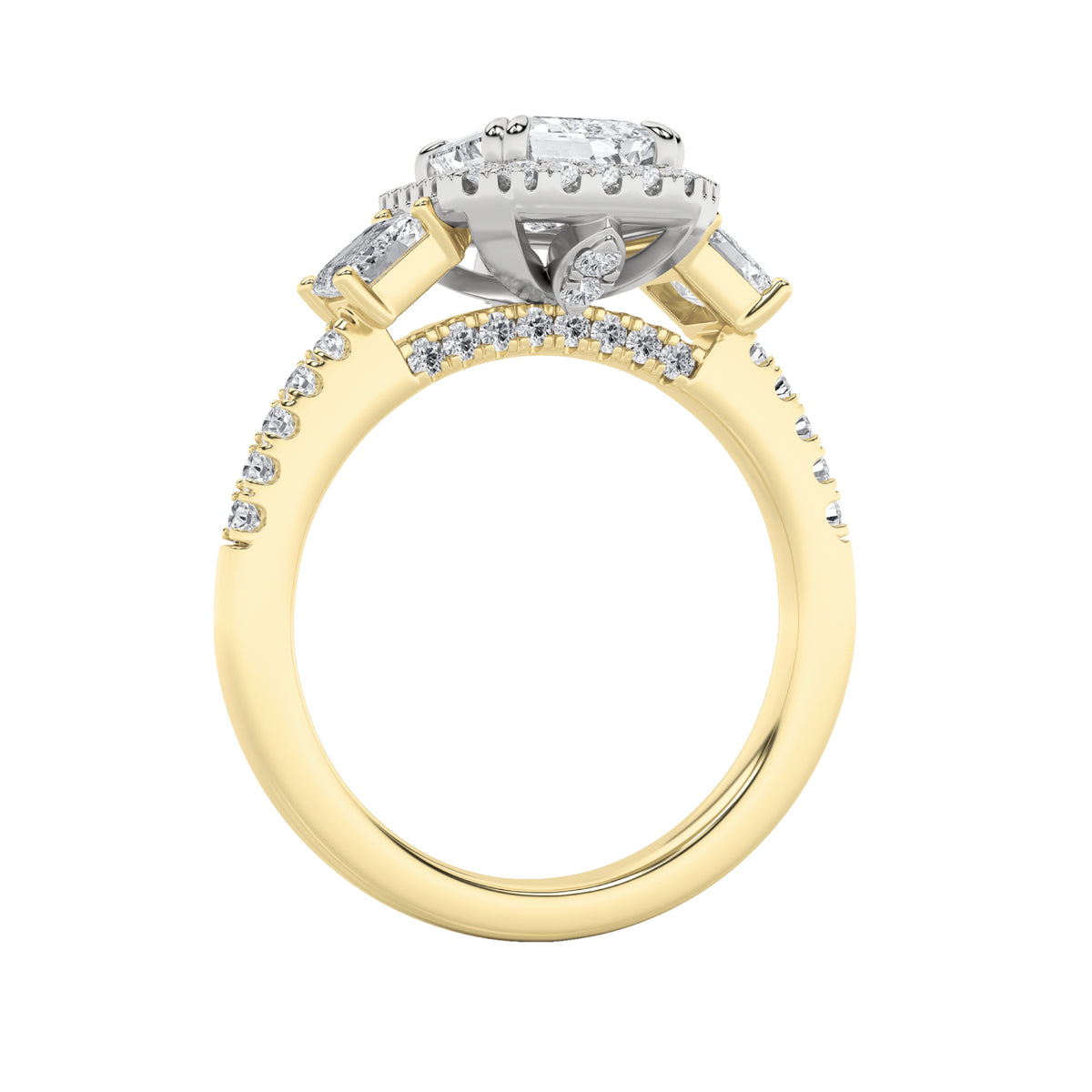 3 ct tw IGI Certified Emerald Lab-Grown Diamond Three Stone Accented Engagement Ring in 14K Solid Gold - Yellow/White
