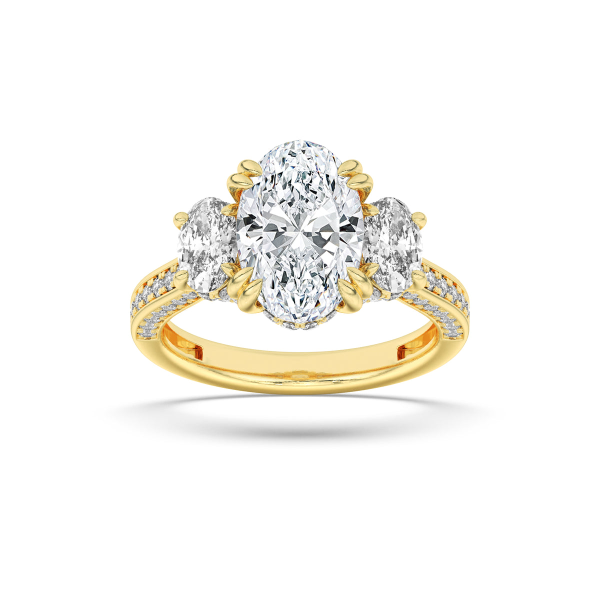 5 ct tw IGI Certified Oval Lab-Grown Diamond Three Stone Accented Engagement Ring in 14K Solid Gold - Yellow
