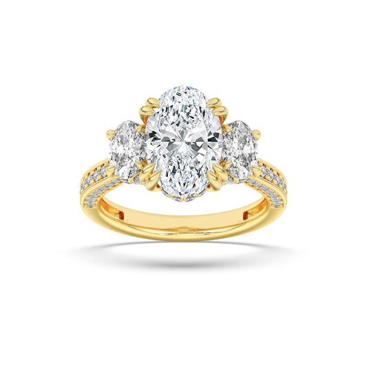 5 ct tw IGI Certified Oval Lab-Grown Diamond Three Stone Accented Engagement Ring in 14K Solid Gold - Yellow