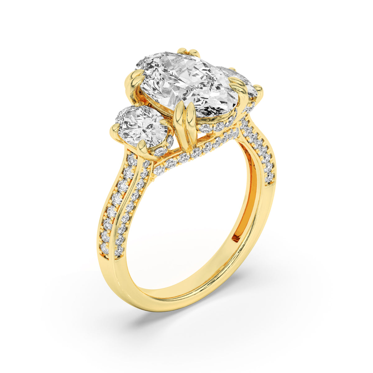5 ct tw IGI Certified Oval Lab-Grown Diamond Three Stone Accented Engagement Ring in 14K Solid Gold - Yellow