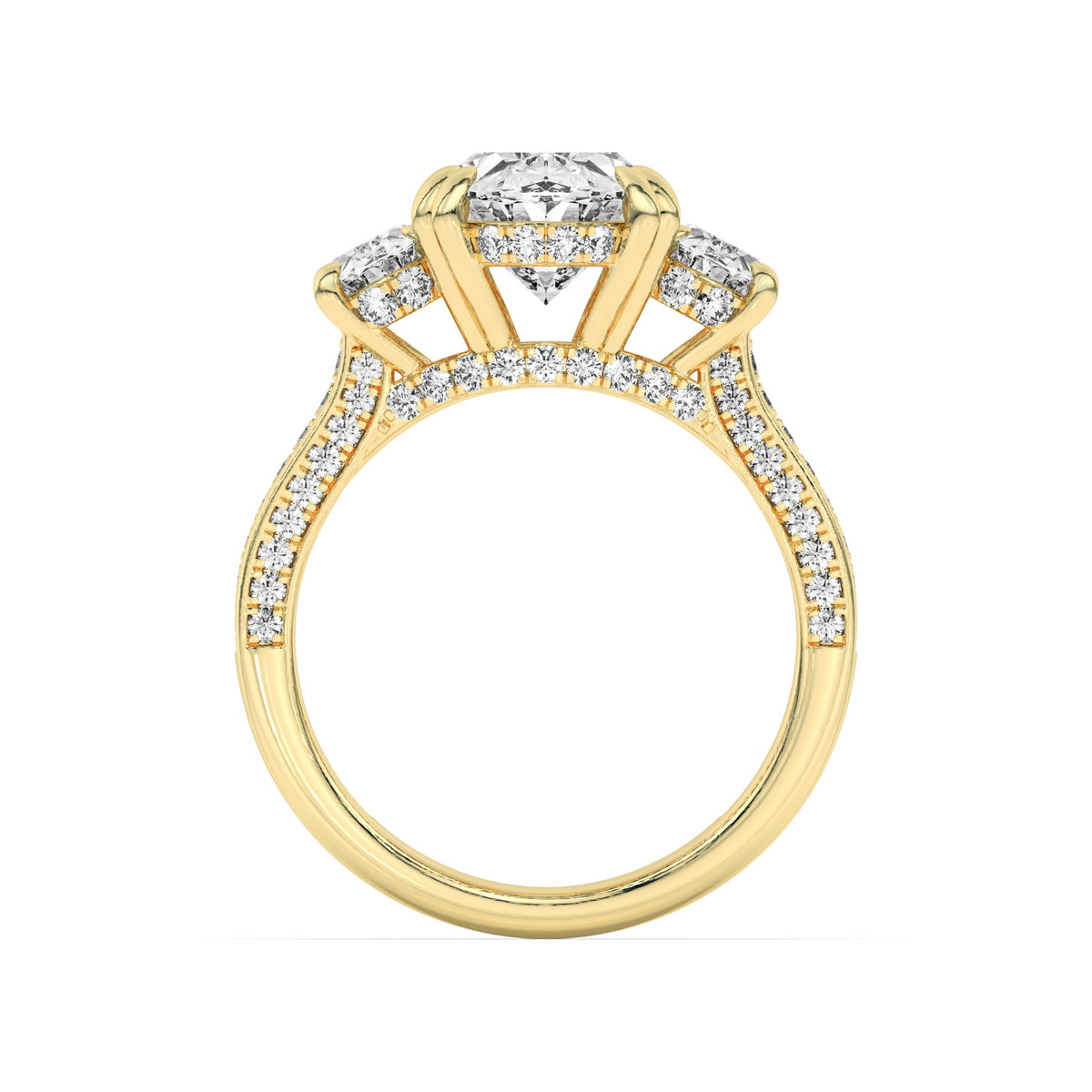 5 ct tw IGI Certified Oval Lab-Grown Diamond Three Stone Accented Engagement Ring in 14K Solid Gold - Yellow