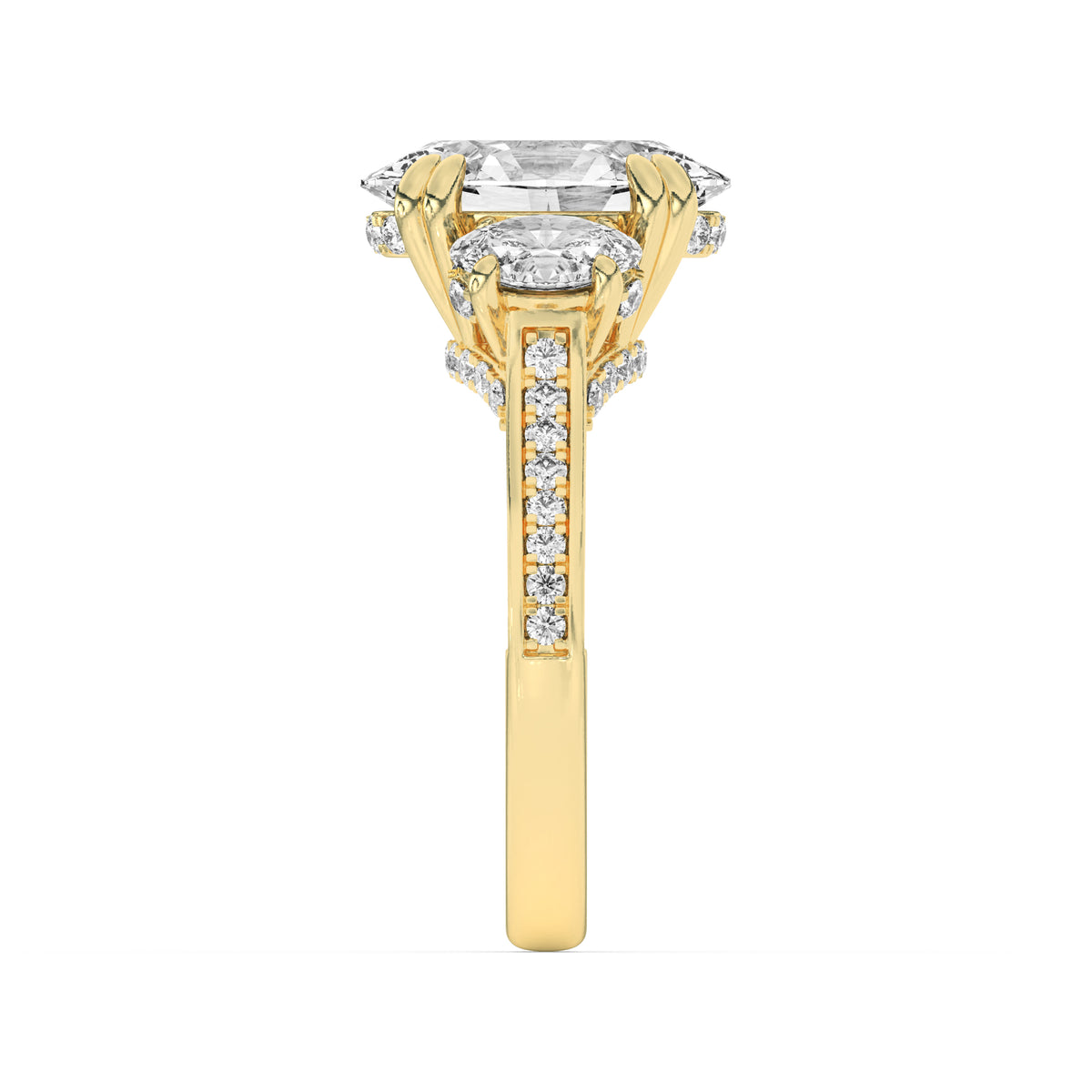 5 ct tw IGI Certified Oval Lab-Grown Diamond Three Stone Accented Engagement Ring in 14K Solid Gold - Yellow
