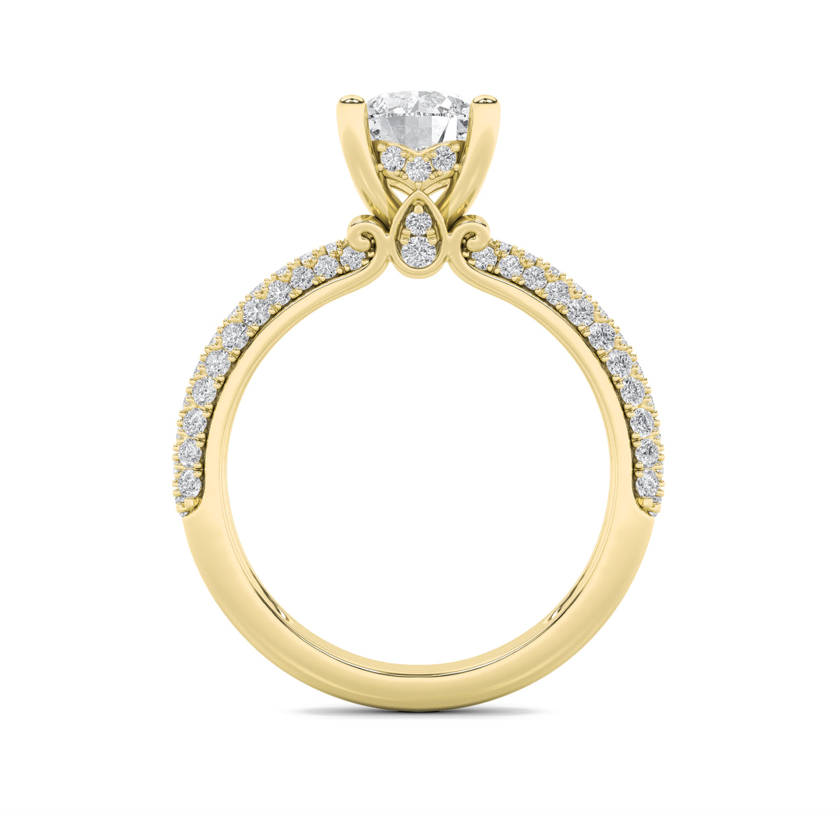2 ct tw IGI Certified Round Lab-Grown Diamond Three Row Micro Pave Engagement Ring in 14K Solid Gold - Yellow