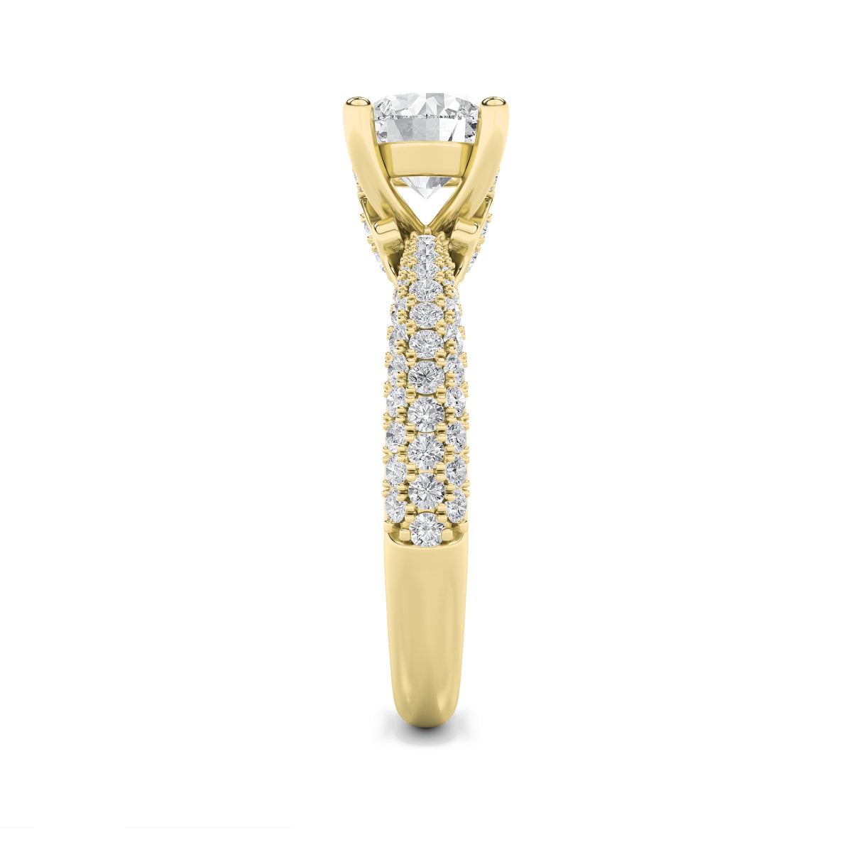 2 ct tw IGI Certified Round Lab-Grown Diamond Three Row Micro Pave Engagement Ring in 14K Solid Gold - Yellow