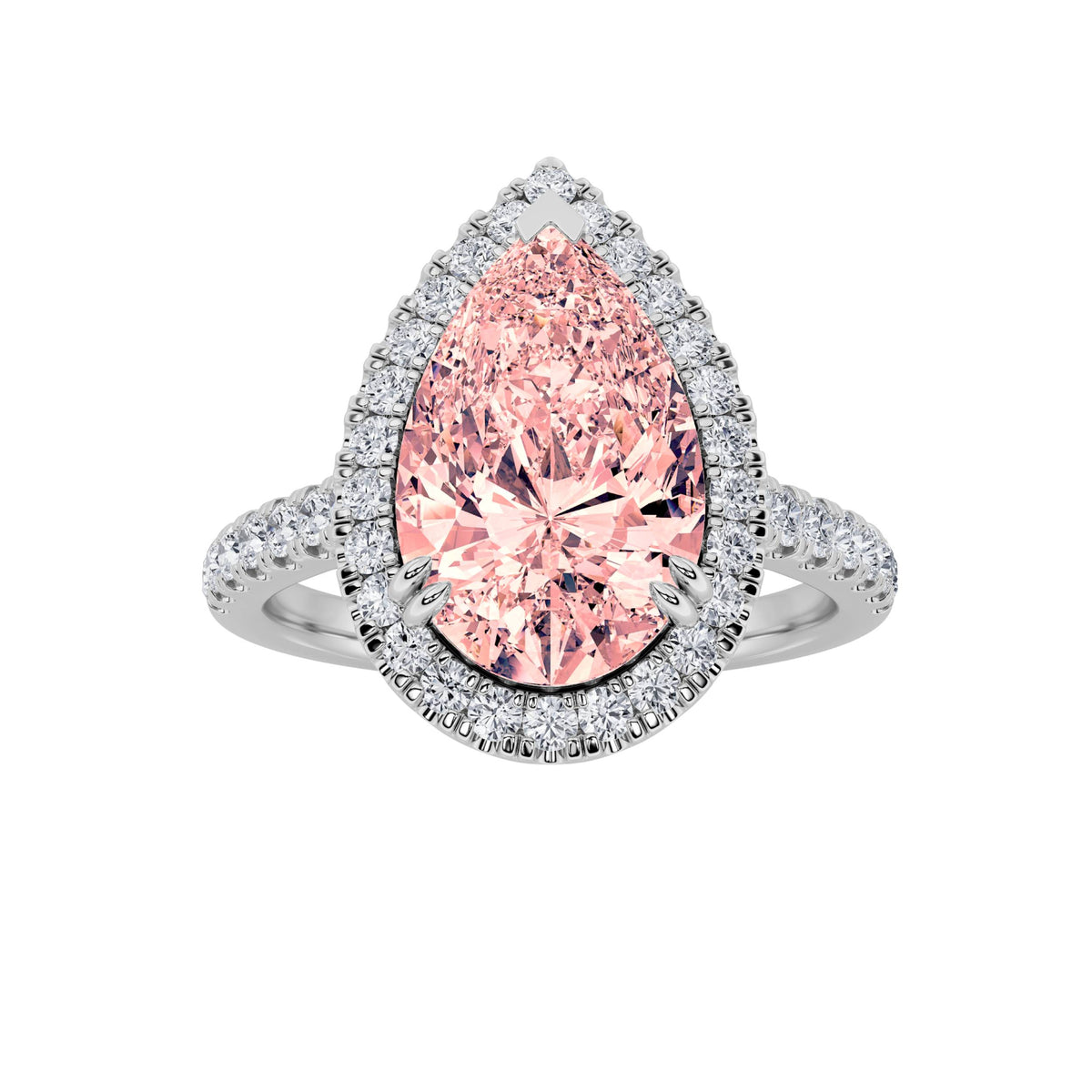 3 ct tw IGI Certified Pear Lab-Grown Diamond Bold Accented Halo Engagement Ring in 14K Solid Gold - White