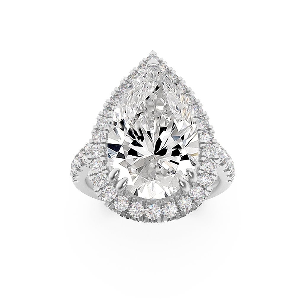 3 ct tw IGI Certified Pear Lab-Grown Diamond Bold Accented Halo Engagement Ring in 14K Solid Gold - White