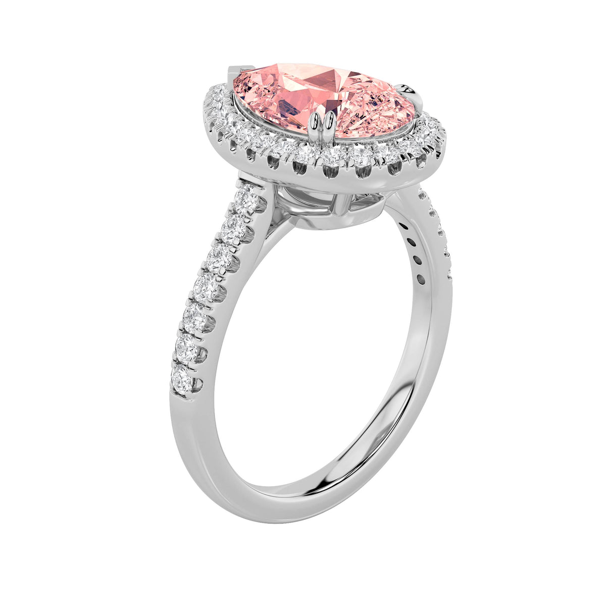 3 ct tw IGI Certified Pear Lab-Grown Diamond Bold Accented Halo Engagement Ring in 14K Solid Gold - White