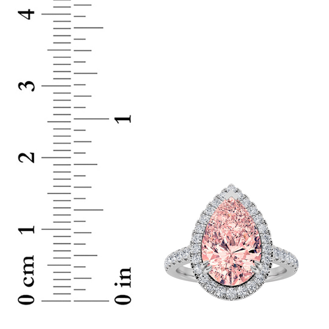 3 ct tw IGI Certified Pear Lab-Grown Diamond Bold Accented Halo Engagement Ring in 14K Solid Gold - White