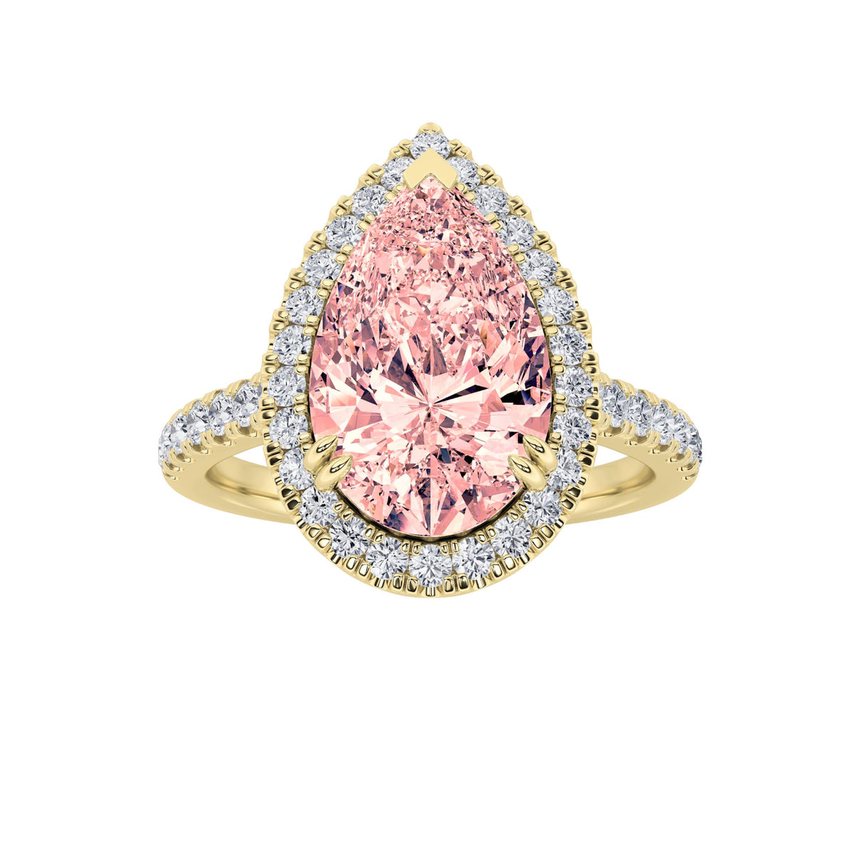 3 ct tw IGI Certified Pear Lab-Grown Diamond Bold Accented Halo Engagement Ring in 14K Solid Gold - Yellow