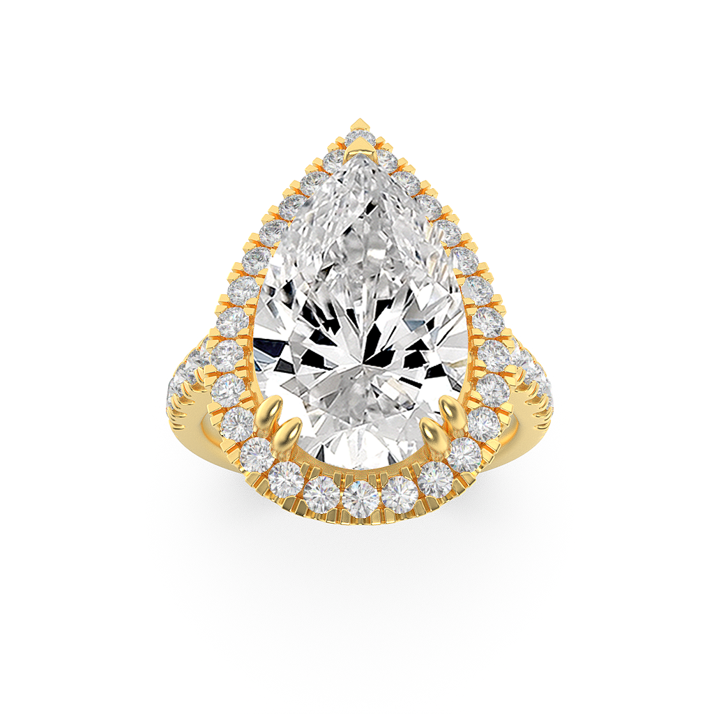 3 ct tw IGI Certified Pear Lab-Grown Diamond Bold Accented Halo Engagement Ring in 14K Solid Gold - Yellow