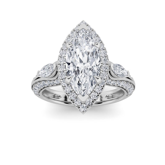 3 ct tw IGI Certified Marquise Lab-Grown Diamond Three Stone Halo Engagement Ring No. 2 in 14K Solid Gold - White