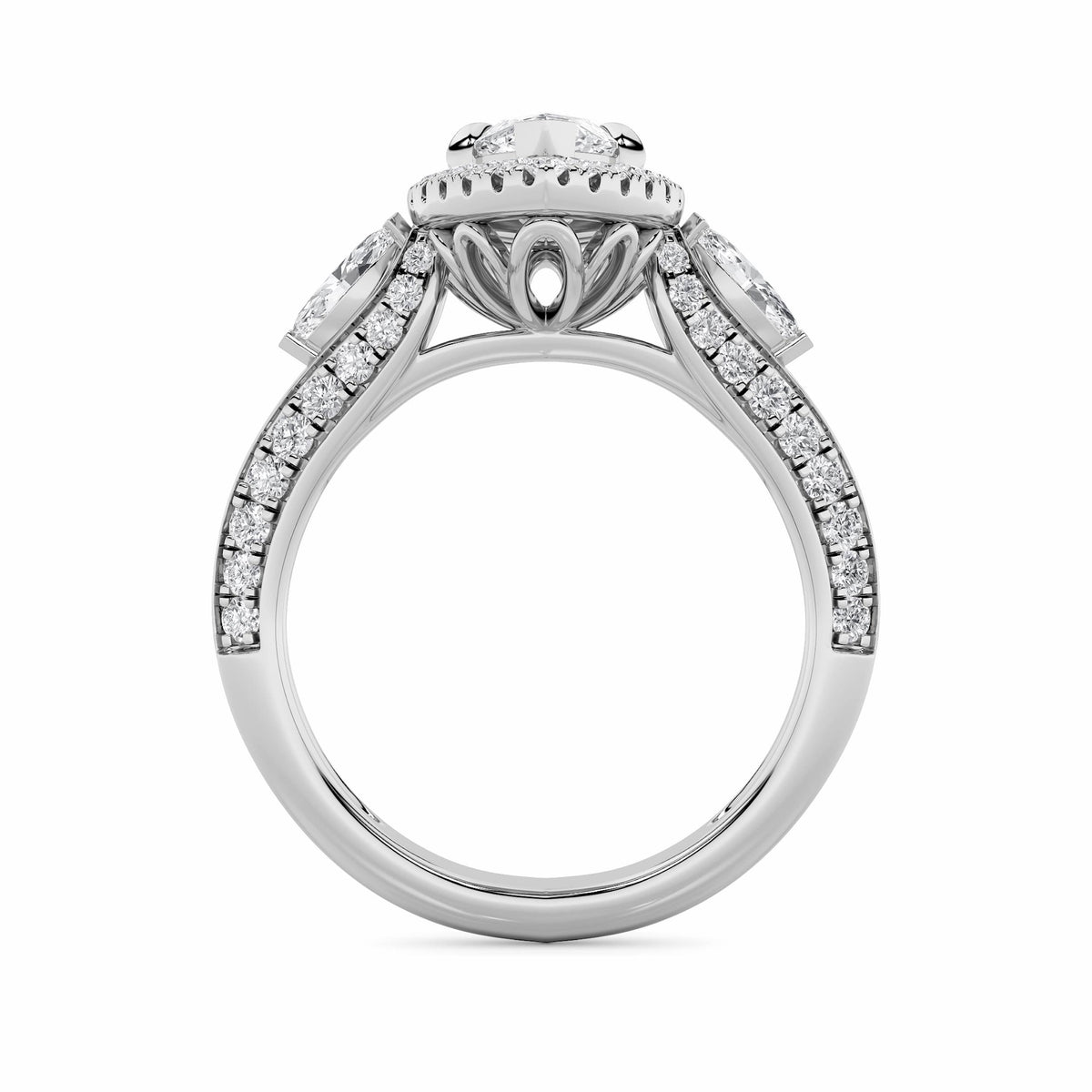 3 ct tw IGI Certified Marquise Lab-Grown Diamond Three Stone Halo Engagement Ring No. 2 in 14K Solid Gold - White