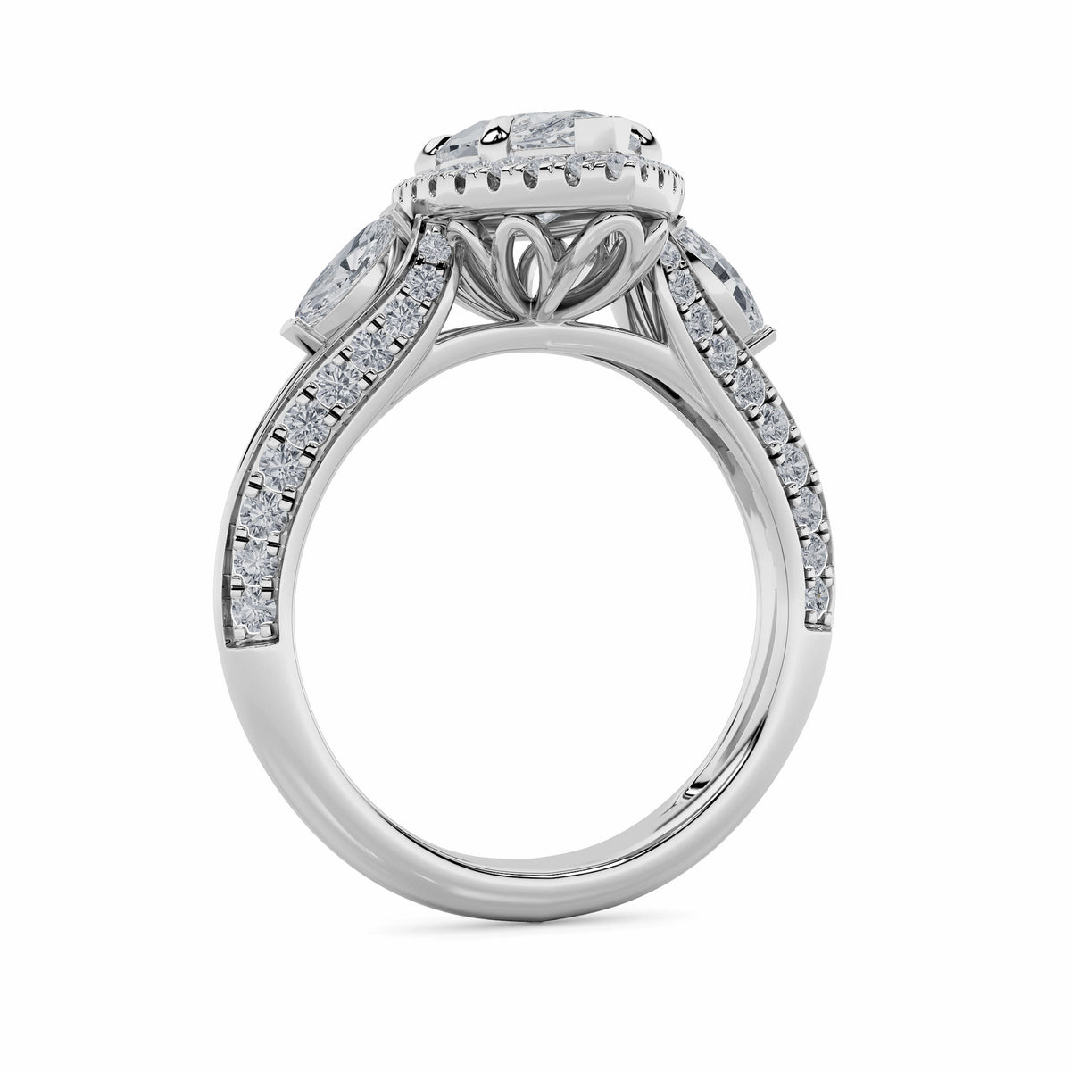 3 ct tw IGI Certified Marquise Lab-Grown Diamond Three Stone Halo Engagement Ring No. 2 in 14K Solid Gold - White