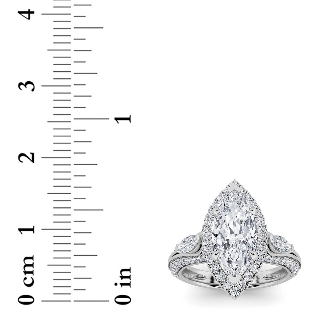 3 ct tw IGI Certified Marquise Lab-Grown Diamond Three Stone Halo Engagement Ring No. 2 in 14K Solid Gold - White