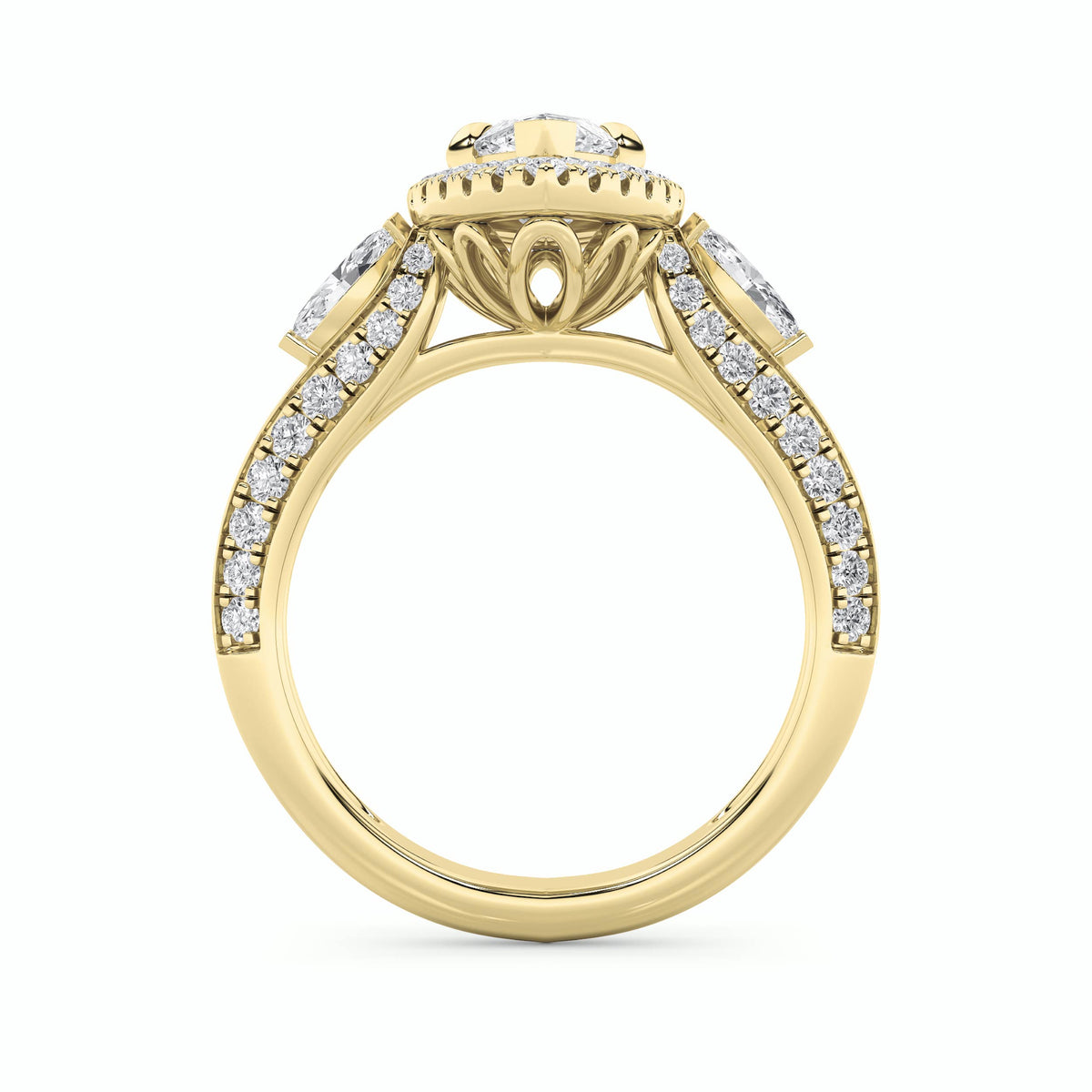 3 ct tw IGI Certified Marquise Lab-Grown Diamond Three Stone Halo Engagement Ring No. 2 in 14K Solid Gold - Yellow