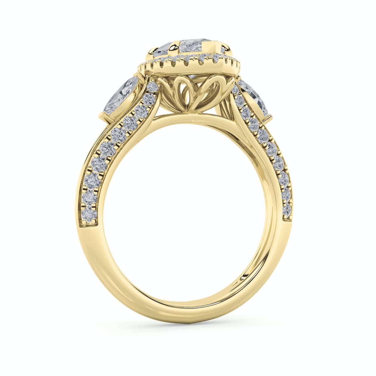 3 ct tw IGI Certified Marquise Lab-Grown Diamond Three Stone Halo Engagement Ring No. 2 in 14K Solid Gold - Yellow