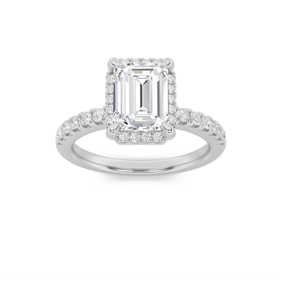 2 ct tw IGI Certified Emerald Lab-Grown Diamond Halo Accented Engagement Ring in 14K Solid Gold - White