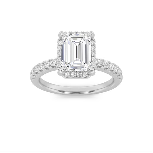2 ct tw IGI Certified Emerald Lab-Grown Diamond Halo Accented Engagement Ring in 14K Solid Gold - White