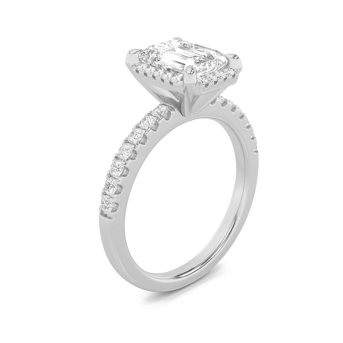 2 ct tw IGI Certified Emerald Lab-Grown Diamond Halo Accented Engagement Ring in 14K Solid Gold - White