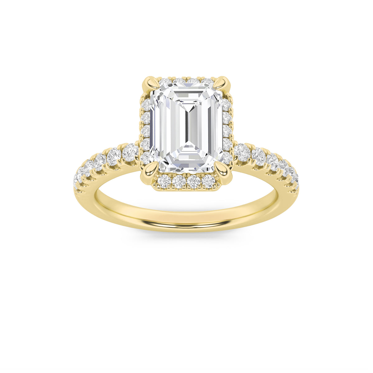 2 ct tw IGI Certified Emerald Lab-Grown Diamond Halo Accented Engagement Ring in 14K Solid Gold - Yellow