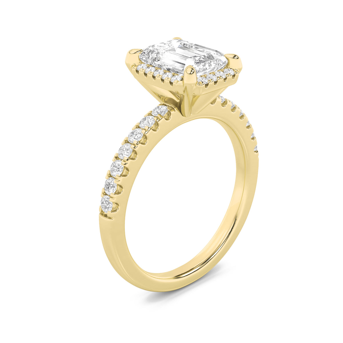 2 ct tw IGI Certified Emerald Lab-Grown Diamond Halo Accented Engagement Ring in 14K Solid Gold - Yellow