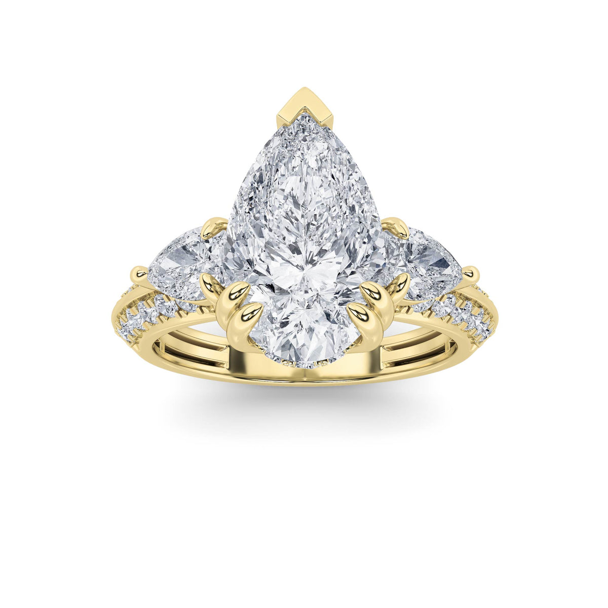3.5 ct tw IGI Certified Pear Lab-Grown Diamond Three Stone Accented Engagement Ring in 14K Solid Gold - Yellow