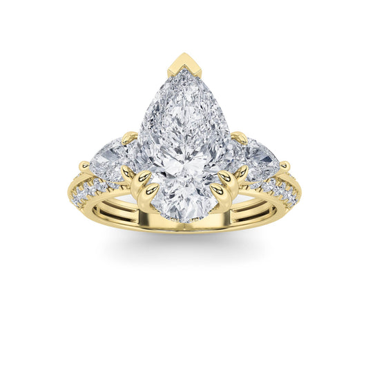 3.5 ct tw IGI Certified Pear Lab-Grown Diamond Three Stone Accented Engagement Ring in 14K Solid Gold - Yellow