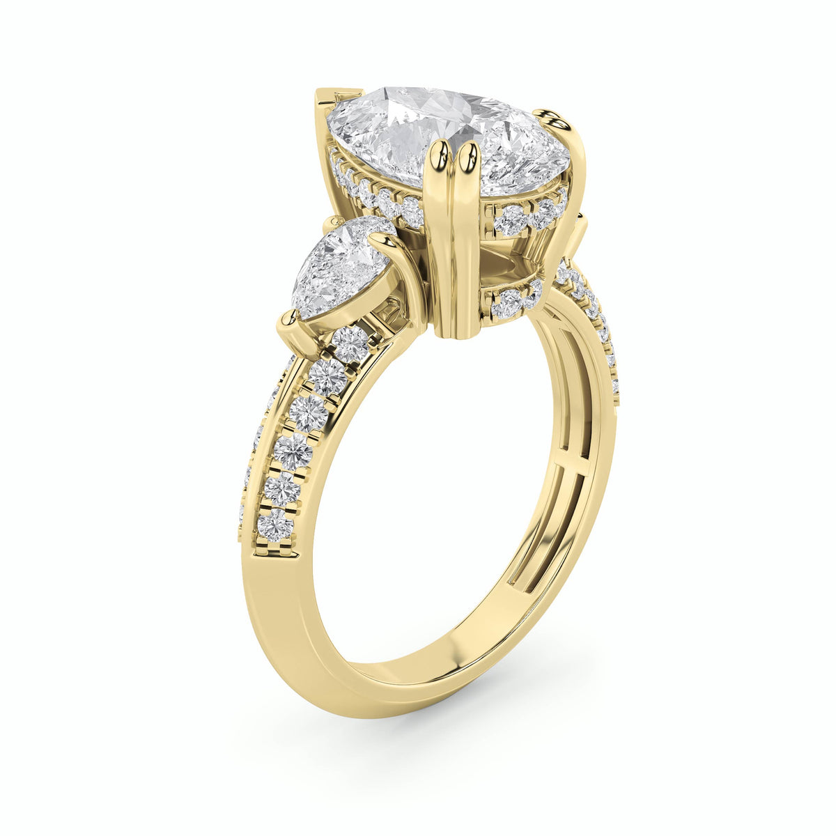3.5 ct tw IGI Certified Pear Lab-Grown Diamond Three Stone Accented Engagement Ring in 14K Solid Gold - Yellow