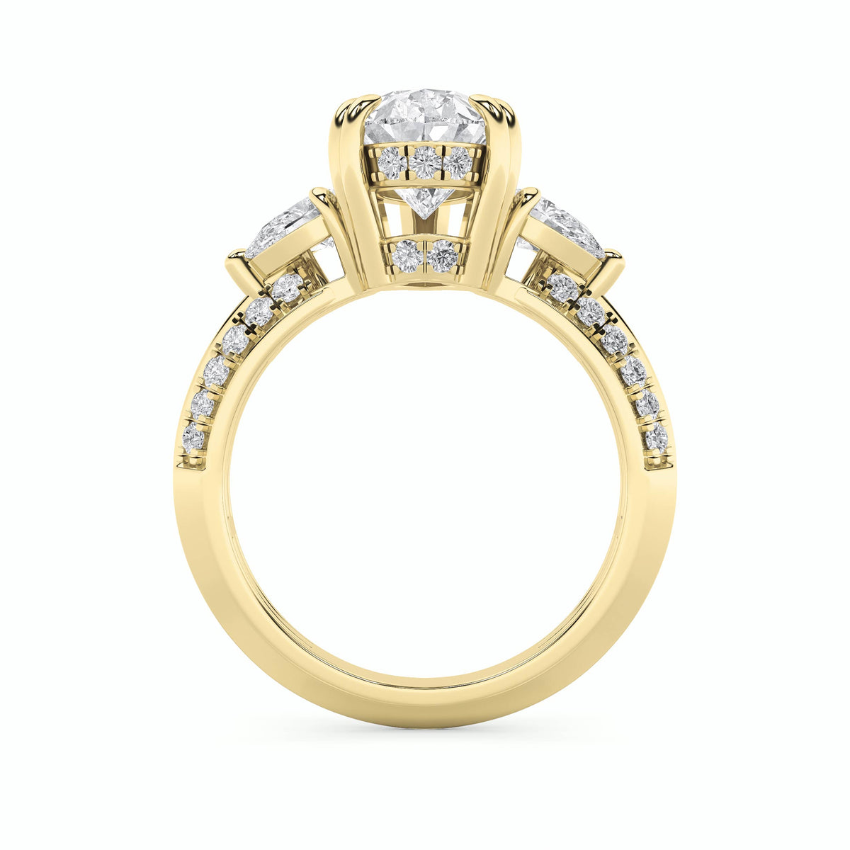 3.5 ct tw IGI Certified Pear Lab-Grown Diamond Three Stone Accented Engagement Ring in 14K Solid Gold - Yellow
