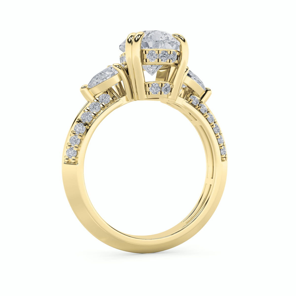 3.5 ct tw IGI Certified Pear Lab-Grown Diamond Three Stone Accented Engagement Ring in 14K Solid Gold - Yellow