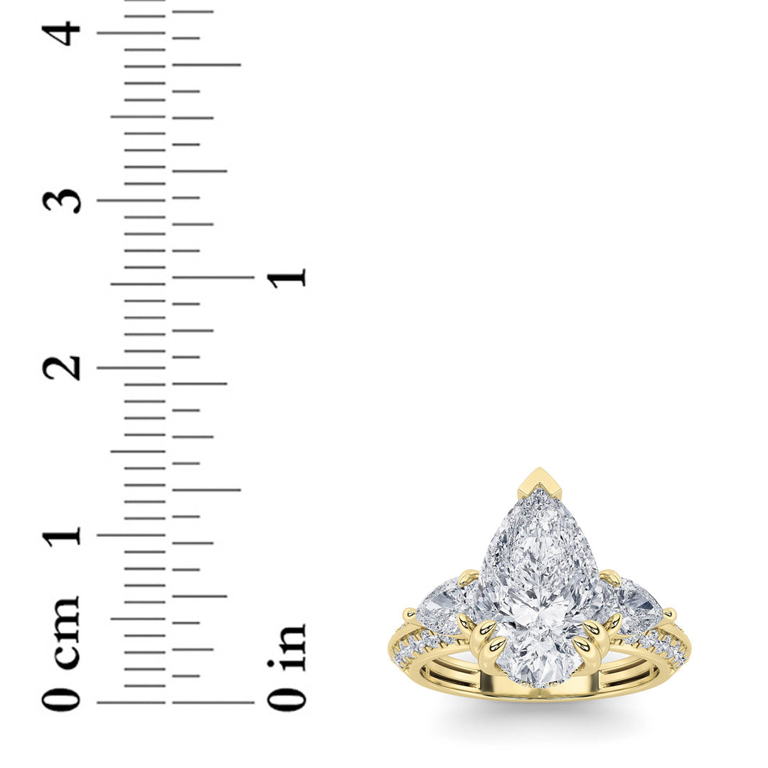 3.5 ct tw IGI Certified Pear Lab-Grown Diamond Three Stone Accented Engagement Ring in 14K Solid Gold - Yellow