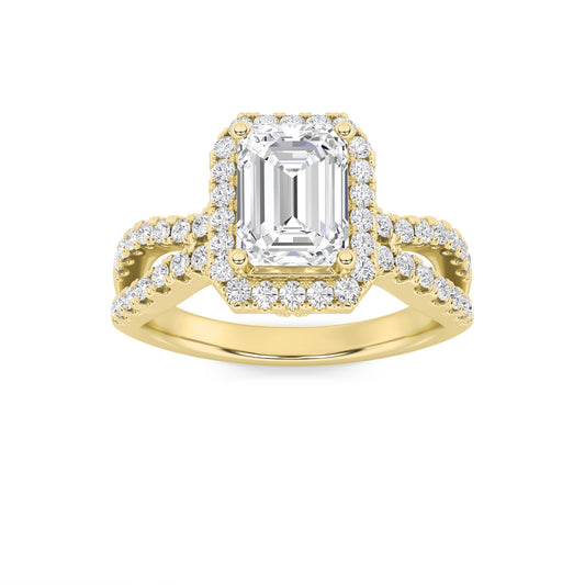 2 ct tw IGI Certified Emerald Lab-Grown Diamond Split Shank Halo Accented Engagement Ring in 14K Solid Gold - Yellow